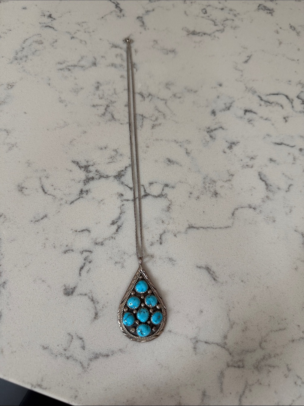 Turquoise Cluster Teardrop sterling Necklace - western style